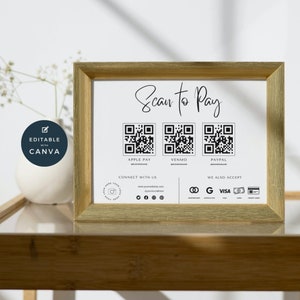 Scan to Pay Template Canva | Editable QR Code Table Sign | Printable Small Business Payment | PayPal CashApp Card | Craft Fair Venmo | SP05