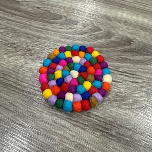 Felt Tea Coasters | Colourful Wool Ball Drink Coasters | Tea Coasters | Cup Coasters | Pom Pom Coasters | Christmas Decorations
