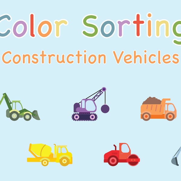 Color Sorting Activity for Toddlers - Construction Vehicles | Color Matching Cards Game | Learning Colors | Educational Printable