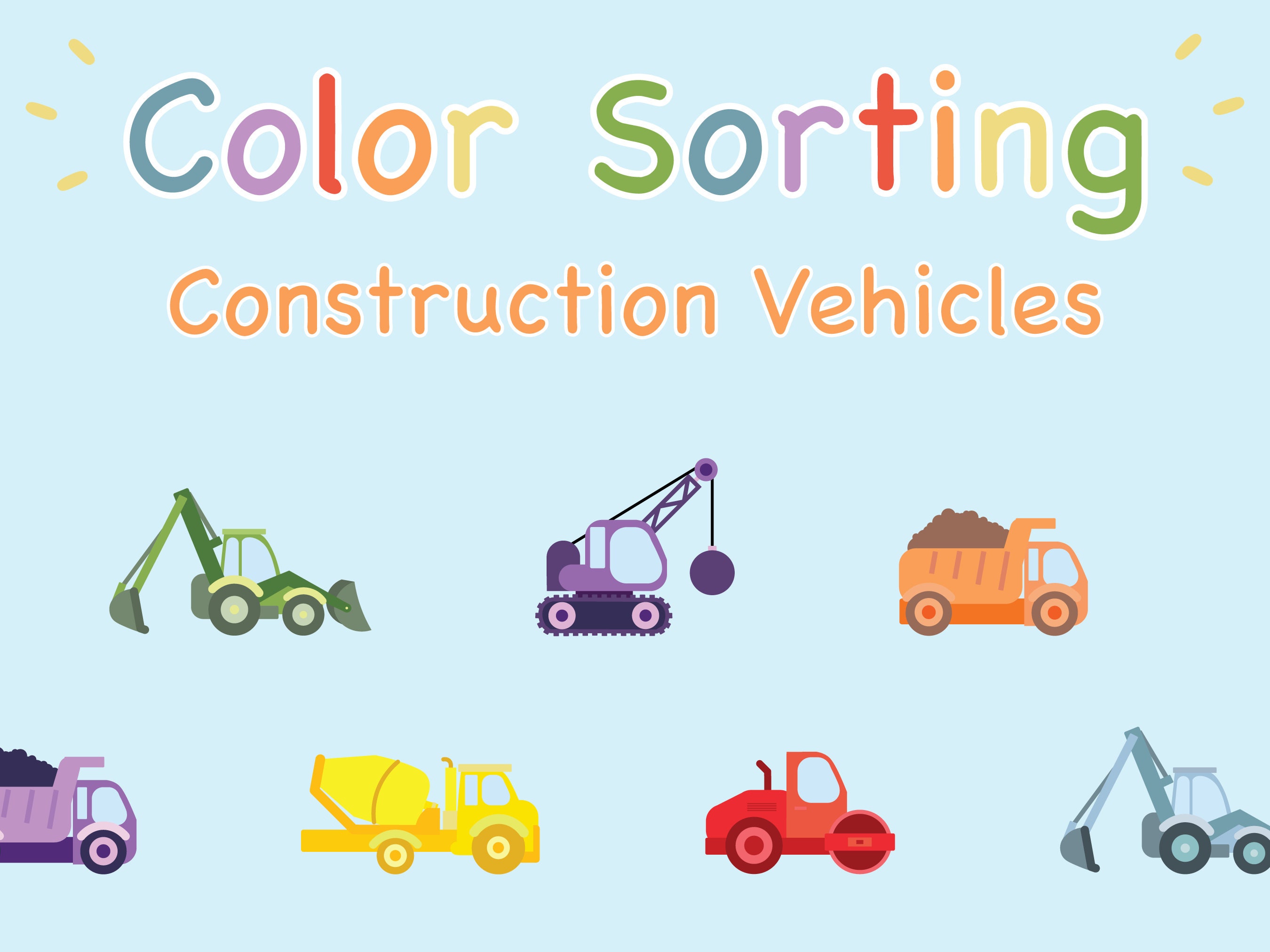 Color Sorting Activity for Toddlers - Construction Vehicles | Color Matching Cards Game | Learning Colors | Educational Printable