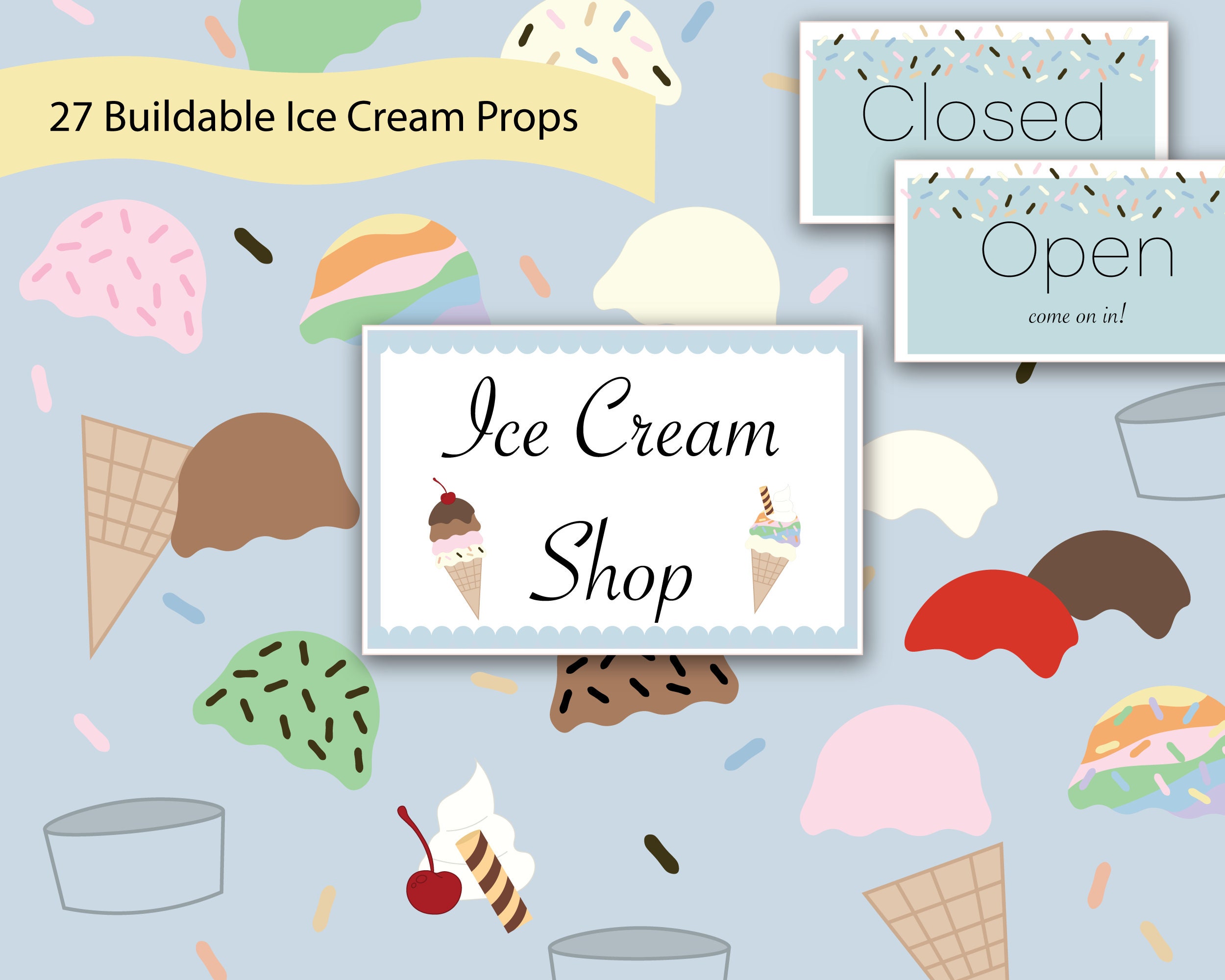Ice Cream Shop Printable Dramatic Play and Counting Coins Kit Preschool and Kindergarten