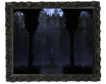 Ruins at Night - Antique Gothic Dark Artwork, Vintage Esoteric Gothic Moody Wall Home Decor, Digital Download