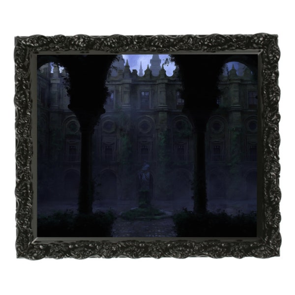 Ruins at Night - Antique Gothic Dark Artwork, Vintage Esoteric Gothic Moody Wall Home Decor, Digital Download