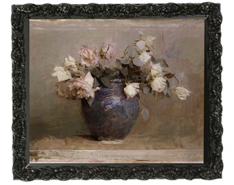 PRINTABLE Still Life Roses Painting | Vintage Botanical Print | Farmhouse Decor Digital