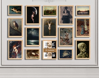 Set of 18 Moody Victorian Prints | Vintage Dark Academia Aesthetic Printable Gallery Wall Art | Florals, Skeleton, Moth | Digital Download