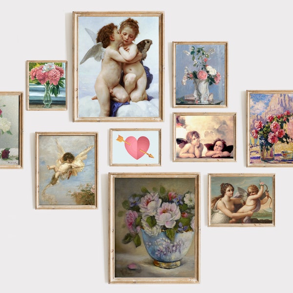 Valentine's Day Wall Art Bundle - Set of 9 Digital Art Prints, Valentines Day Decor, Romantic Artwork, Vintage Wall Art, Home Decor