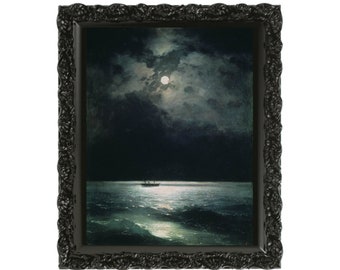 The Black Sea at Night - Ivan Aivazovsky, Antique Gothic Dark Artwork, Vintage Esoteric Gothic Moody Wall Home Decor, Digital Download