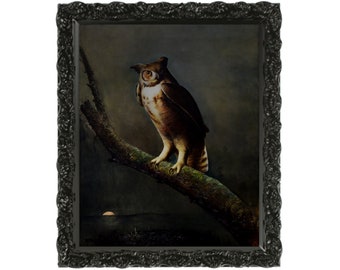 Dark Academia Owl Print, Dark Academia Printable Wall Art, Moody Rustic Bird Print, Vintage Animal Wall Art, Dark Art Digital Download