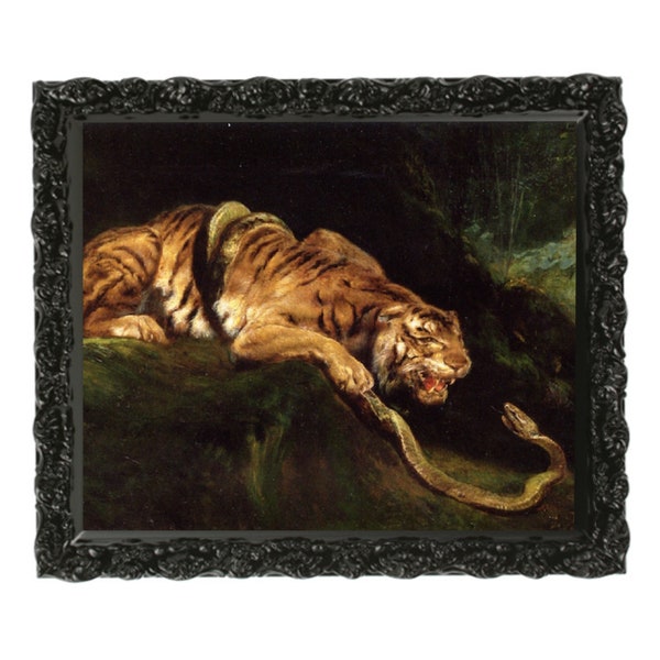 peinture de tigre vintage, peinture d'animaux sauvages, art de tigre vintage, la nature est de l'art en métal, peinture de serpent, peinture de nature sauvage, numérique