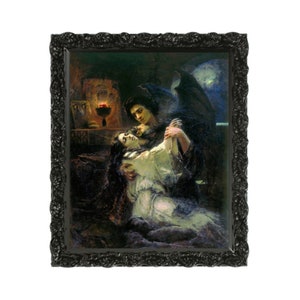 Tamara and Demon by Konstantin Makovsky Art Print, Antique Gothic Dark Artwork, Vintage Vampire Esoteric Gothic Wall Home Decor