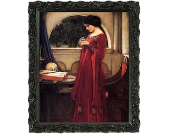 The Crystal Ball - John William Waterhouse, Antique Gothic Dark Artwork, Vintage Esoteric Gothic Moody Wall Home Decor, Digital Download