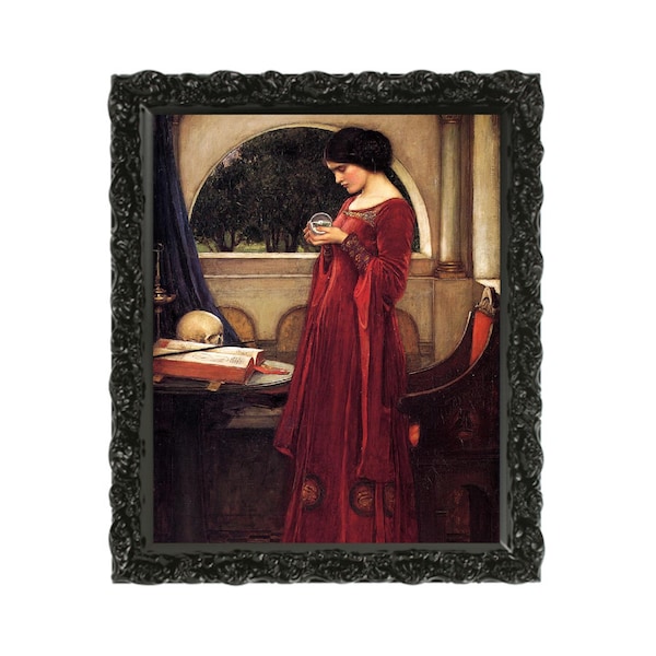 The Crystal Ball - John William Waterhouse, Antique Gothic Dark Artwork, Vintage Esoteric Gothic Moody Wall Home Decor, Digital Download