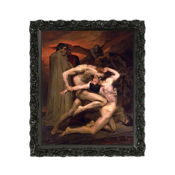 Dante & Virgil in Hell Art Print, Vintage Vampire Art, Vampire Wall Art, Vampire Painting, Vampire Decor, Vampire Wall Decor, Moody Vampire