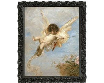 Cupid Fine Art Print, Wall Art, Cupid of Love, Cute Angel, Bow and Arrow, Romantic Painting, Greco-Roman, Wall Decor Poster, Greek Mythology