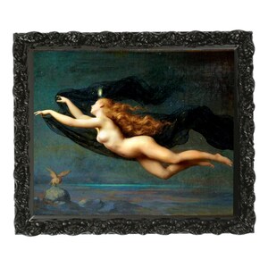 Impresión artística de bruja flotante, arte mural de brujas, obras de arte oscuras, arte wiccan, academia oscura, arte melancólico, arte vintage, decoración gótica, arte pagano, DIGITAL