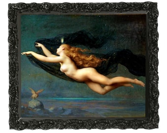 Floating Witch Art Print, Witchy Wall Art, Dark Artwork, Wiccan Art, Dark Academia, Moody Art, Vintage Art, Goth Decor,  Pagan Art, DIGITAL