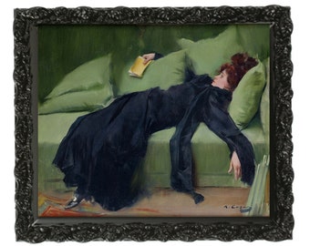 Decadent Young Woman After the Dance by Roman Casas 1899 Antique Famous Bored Gilded Age Victorian Female Figure Retro Aesthetic Painting