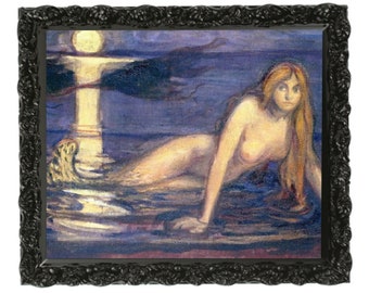 Moonlight Mermaid Art Print, Sea Witch Art, Mermaid Art, Mermaid Wall Art, Mermaid Gift, Mermaid Decor, Nautical Art, Fantasy Art, Mermaid