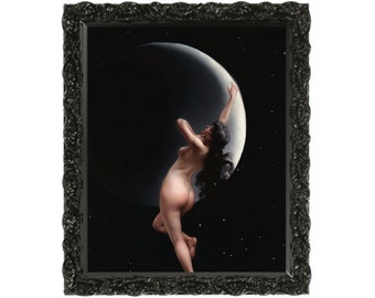 Vintage Woman with Moon Print, Divine Feminine Art, Dancing with Moon,  Crescent Moon Print, Woman with Moon, Dancing with Moon, Moon Dance