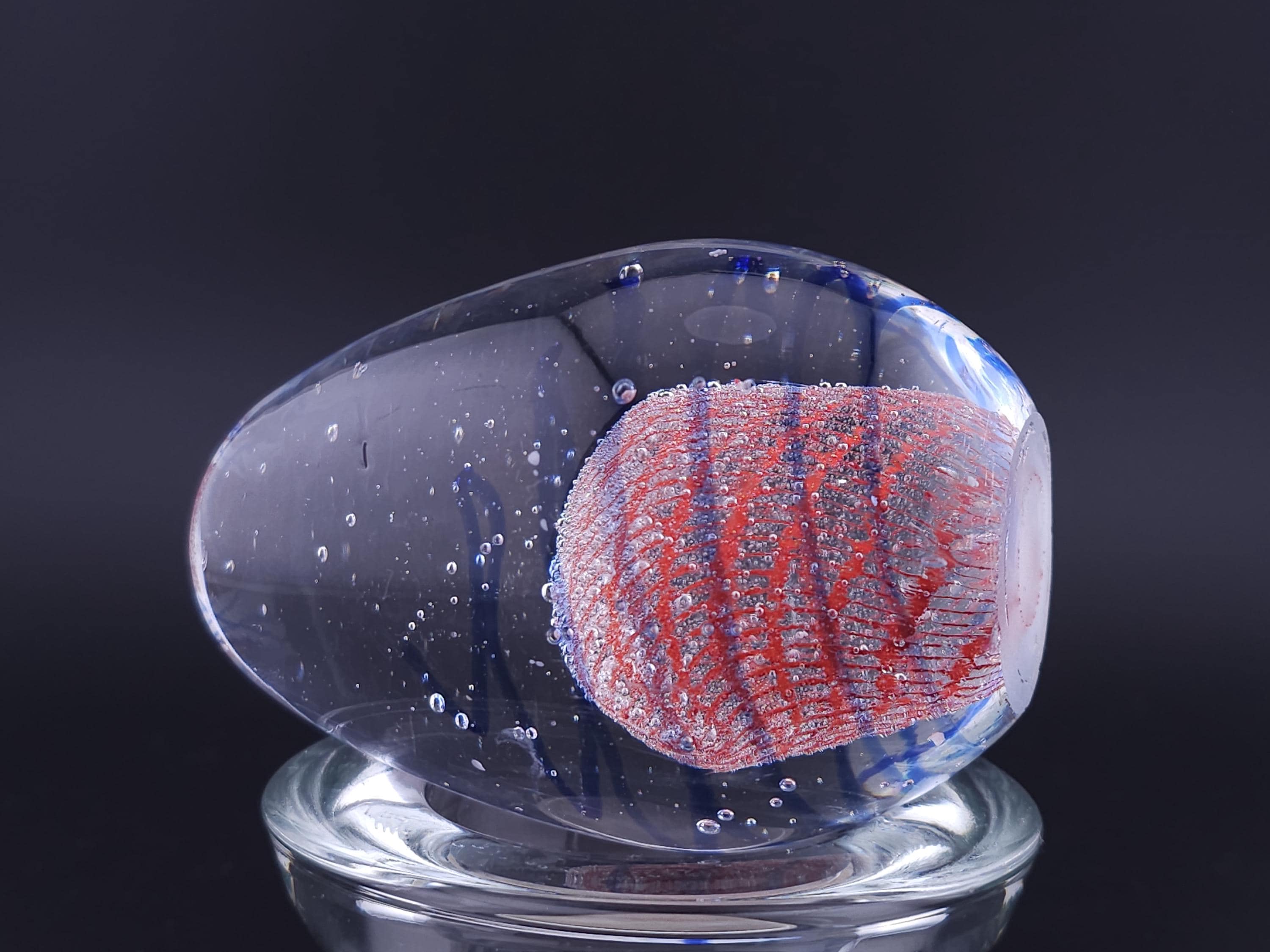 Italian Vintage Murano Glass Egg Paperweight - Stunning Blue Swirl