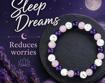 Amethyst Rose Quartz White Turquoise Sleep Bracelet 8mm  | Anxiety Relief Calming Stone Bracelet for Women