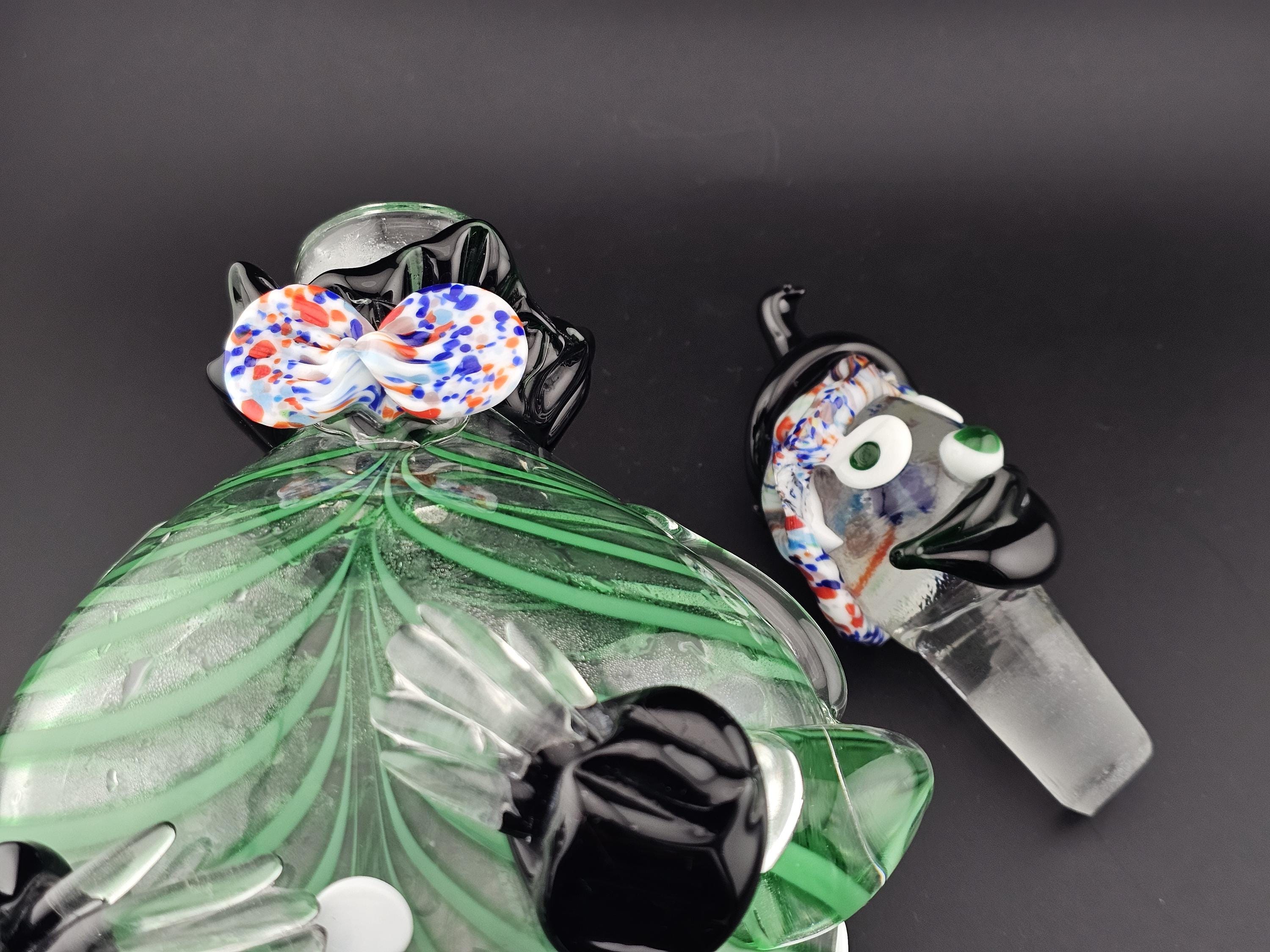 Vintage Murano Archimede Seguso Green Glass Clown Decanter | 1950s