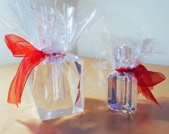 Oleg Cassini Prism Kristall Parfümflasche mit Kleiner Flasche 2 im Pack signiert Vintage 1970er Jahre