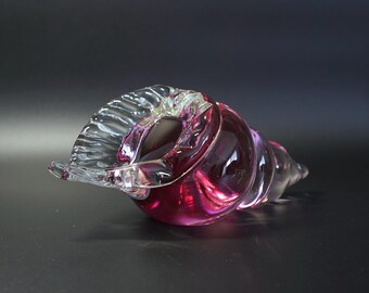 Vintage Alfredo Barbini Murano Glass Conch Shell | Purple Sommerso Art Glass Sculpture | 1950s Handblown Italian Coastal Decor Paperweight