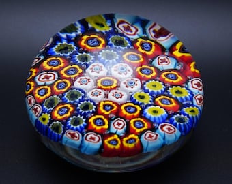 Vintage Murano Millefiori Paperweight - Italian Mid-Century Venetian Heavy Doom Style Glass Colorful Art