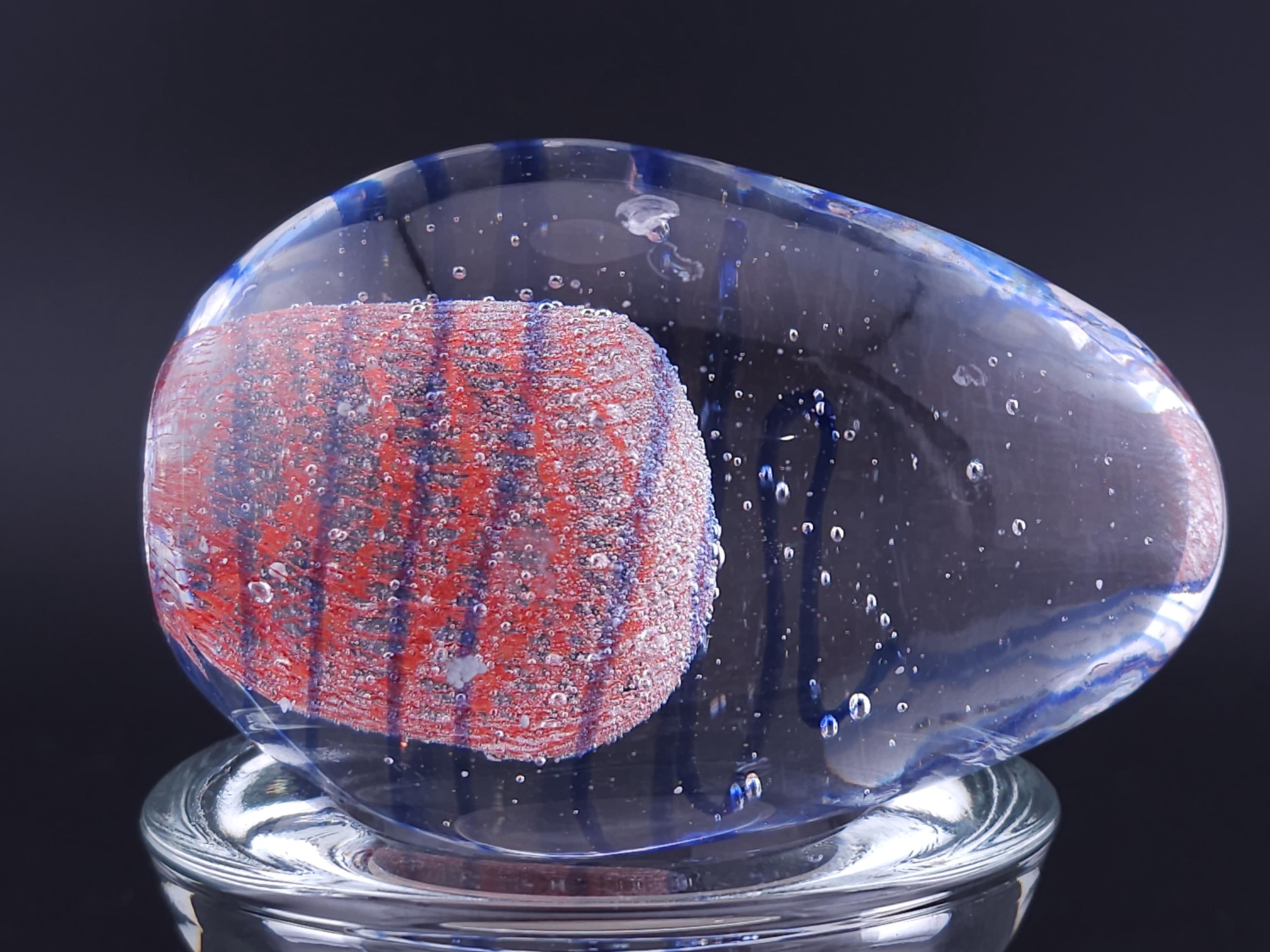 Italian Vintage Murano Glass Egg Paperweight - Stunning Blue Swirl
