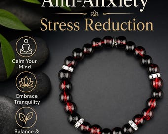 Anti-Anxiety Red Black Bead Bracelet | Stress Relief Calming Bohemian Style Mental Balance Jewelry