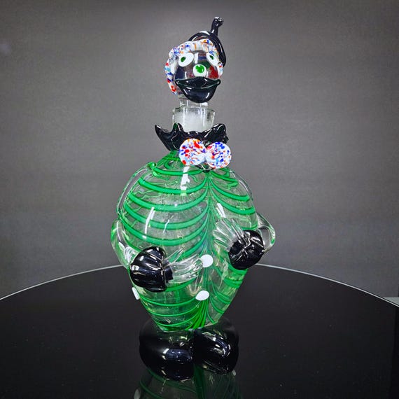 Vintage Murano Archimede Seguso Green Glass Clown Decanter | 1950s