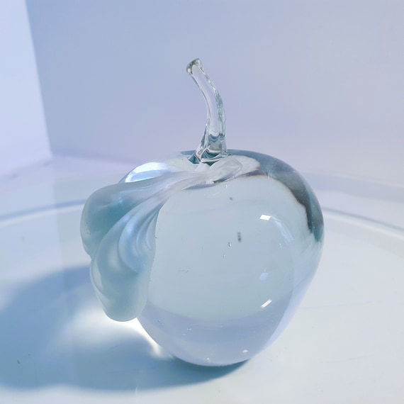 Mareau Vintage Paperweight Crystal clear Apple 3.5 inches wide Rare HTF Office or Home Gift Crystal Clear Glass 1lb