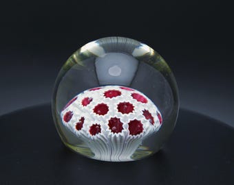 Vintage Fratelli Toso Murano Glass Paperweight | Mid Century Millefiori Art Glass | Red White Mushroom Desk Decor | Italian Venetian Glass