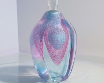 Empty Perfume Murano Abstract Art Glass Bottle Figurine Purple And Blue Color Handmade Collectible Vintage