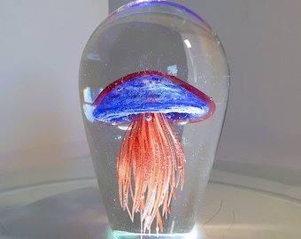 Paperweight Glass Jellyfish Red and Orange 6" inch Murano Style HTF Rare Great gift or Office , Home Decor