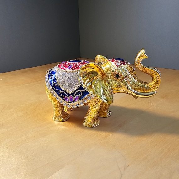 Elephant statue made of high quality Enamel Metal , Crystals and Zircon - Home Decor