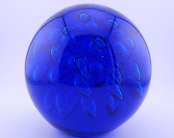 Brilliant Cobalt Blue 5” Glass Paper Weight - Unique Mid-Century Hand-Crafted Murano Style