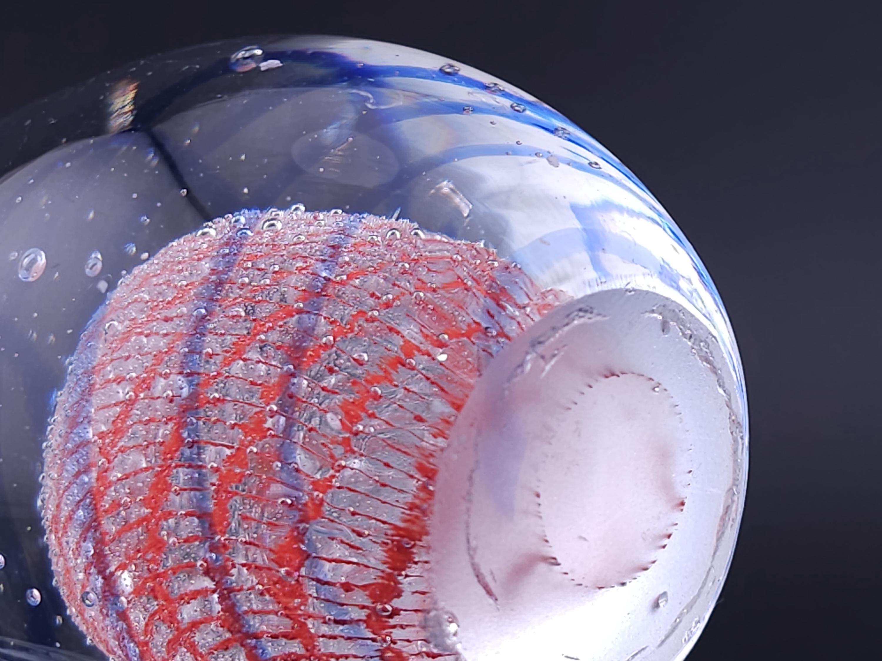 Italian Vintage Murano Glass Egg Paperweight - Stunning Blue Swirl