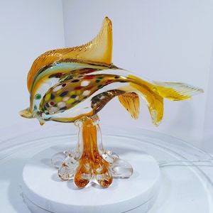 Murano Italian Art Glass Vintage Fish Sculpture Sommerso Style Hand Blown Large Mid-Century Antique