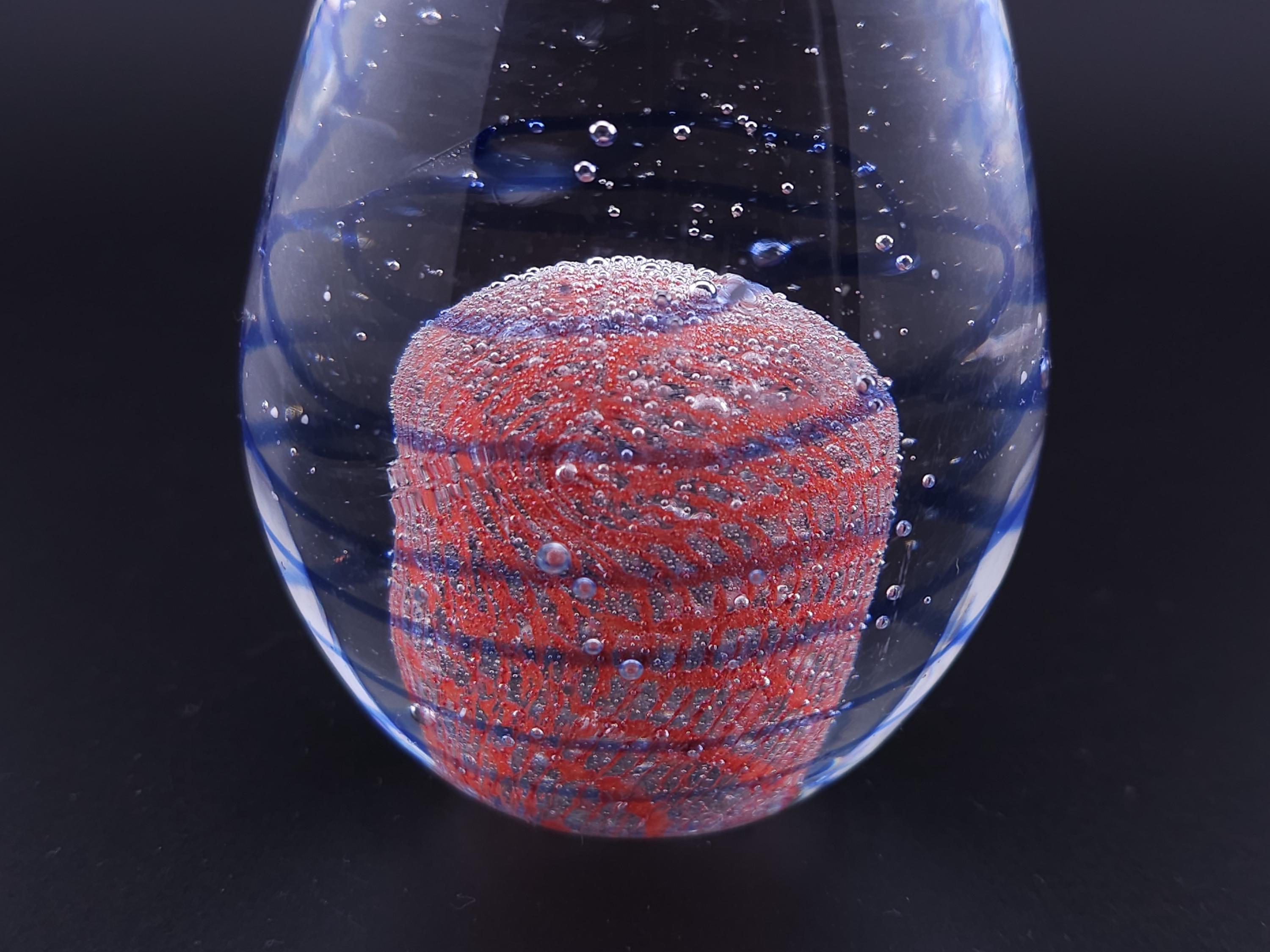 Italian Vintage Murano Glass Egg Paperweight - Stunning Blue Swirl