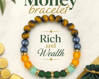 Chakra Balancing Bracelet Tiger Eye Green Aventurine Citrine Wealth Healing, Positive and Rich Energy 8mm