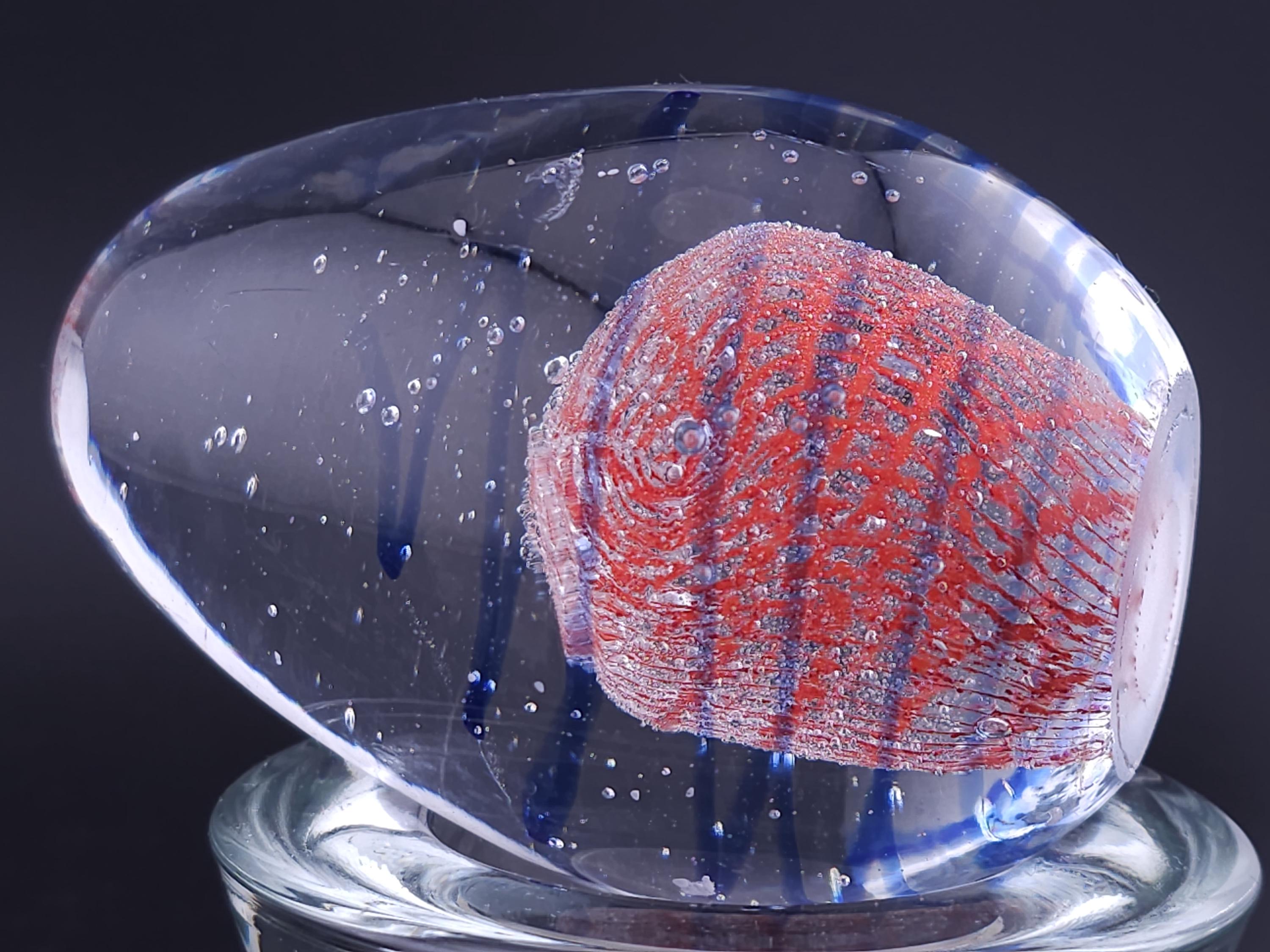 Italian Vintage Murano Glass Egg Paperweight - Stunning Blue Swirl