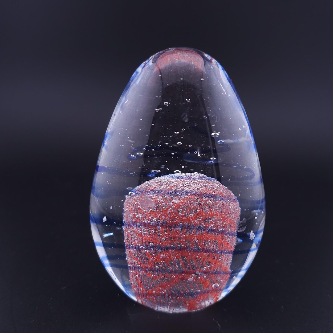 置物 Murano Glass Italy Egg Paperweight Italian Vintage Murano Glass Egg Paperweight - Stunning Blue Swirl