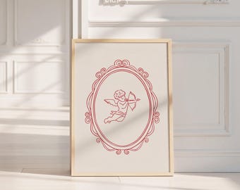 Valentines Day Poster | Cupid Valentine Wall Art, Coquette Red Angel Printable, Romantic Vintage Print Decor, Love Aesthetic Home Artwork