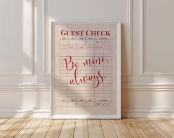 Be Mine Always Wall Art | Valentine Guest Check Print, Romantic Red Typography Poster, Coquette Love Decor, Valentines Day Gift Idea for Her