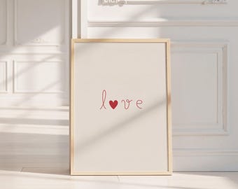 Handwritten Love Wall Art, Valentine Heart Typography Print, Minimal Romantic Poster, Valentines Day Quote Decor,Printable Gift Idea for Her