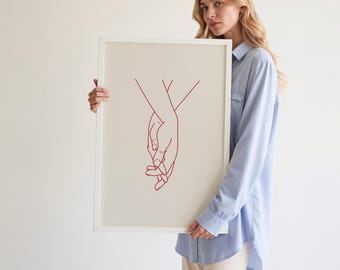 Hand Drawn Holding Hands Wall Art | Couple Line Drawing Artwork Print, Minimalist Romantic Poster, Valentine Wall Decor, Valentines Day Gift