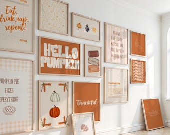 Afdrukbare muurkunstset Thanksgiving: 14 neutrale herfstafdrukken, gezellige quote gallerij herfstoogst, digitale download voor interieurdecoratie