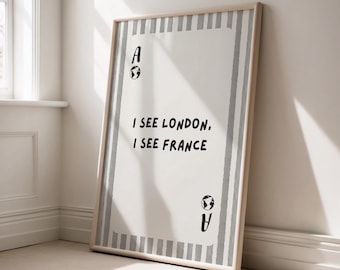 I See London I See France Bathroom Wall Art | Funny Toilet Printable | Minimalist Guest Bathroom Decor | Modern Black White Digital Download